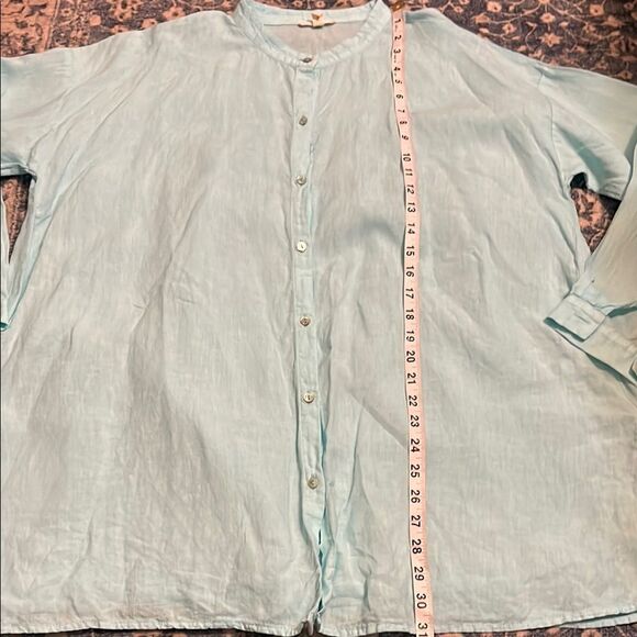 Eileen Fisher Organic Linen Light Blue Button-Up Shirt Minimalist Boho - Picture 11 of 11